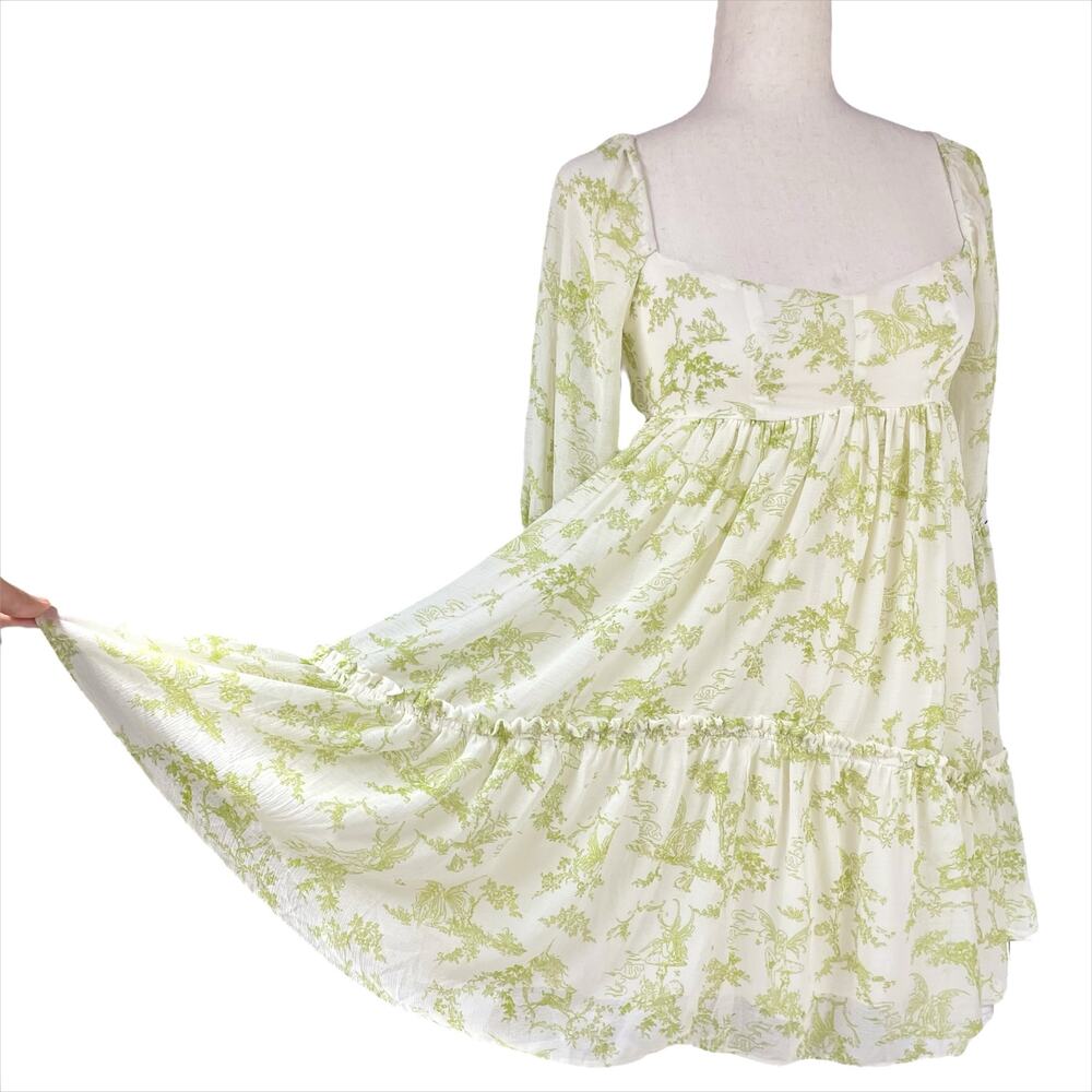 URBAN OUTFITTERS Lannette Green Toile Fairy Print Whimsy Elf Mini Dress Size XS - Picture 4 of 11